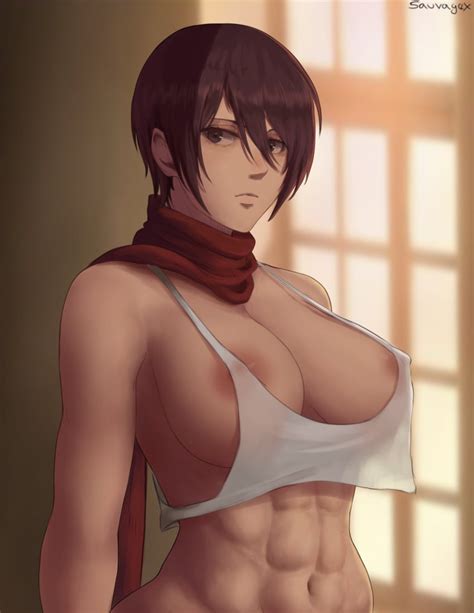 Rule 34 1girls Abs Areolae Attack On Titan Before Sex Belly Button Black Hair Breasts