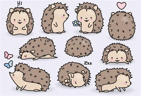 Premium Vector Clipart Kawaii Hedgehogs Cute Hedgehogs Etsy In 2021