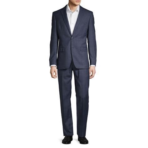 Calvin Klein Extra Slim Fit Windowpane Wool Suit In Navy Blue For Men