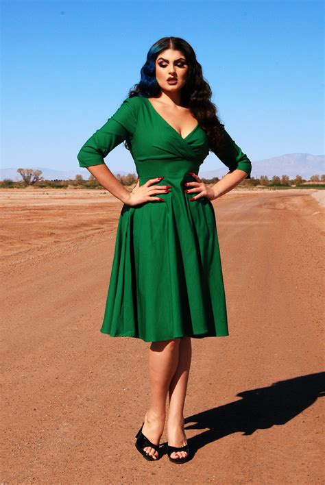 Erin Vintage Style Swing Dress In Kelly Green Bengaline Pinup Couture