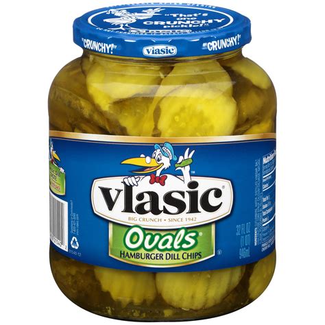 The vlasic stork(apparently named jovny)has been the official mascot of vlasic pickles since 1974. Vlasic Pickle Chips, Hamburger Dills Ovals, 32 Fluid Ounce ...