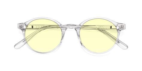 clear narrow acetate round tinted sunglasses with light yellow sunwear lenses 17519