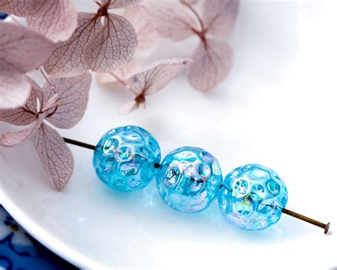 Aqua Blue Glass Beads Vintage Aurora Borealis Beads Ab Etsy