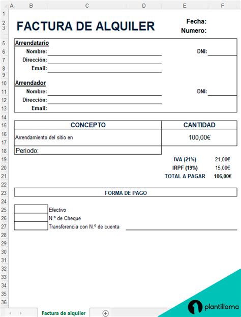 Factura De Alquiler En Excel Descárgala Gratis 2023