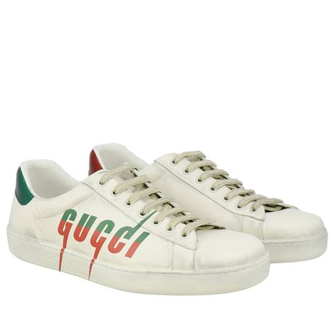 Gucci New Ace Lace Up Sneakers In Vintage Leather With Print