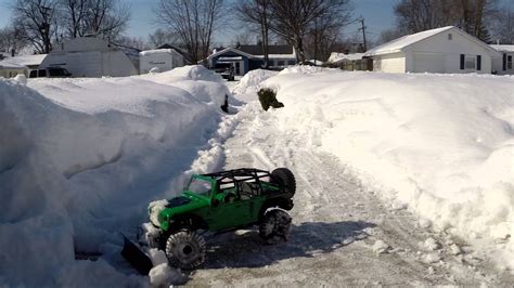 Axial Scx10 Jeep Rc4wd Snowplow Plowing The Walk 2x Speed Youtube
