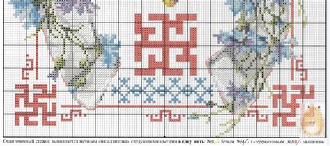 A Cross Stitch Pattern With Blue Flowers And Red Letters On The Bottom