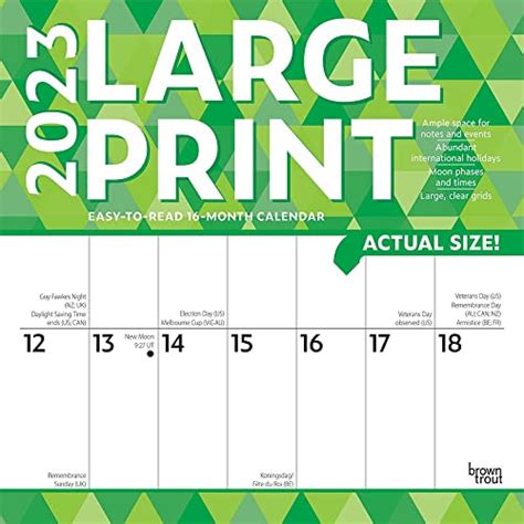 Large Print 2023 12 X 24 Inch Monthly Square Wall Calendar