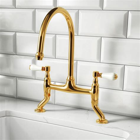 Chatsworth Antique Gold Traditional Bridge Lever Kitchen Sink Mixer