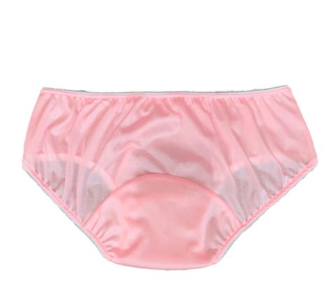 pink nylon tricot brief panties with large mushroom double gusset