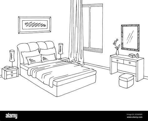 Bedroom Graphic Black White Interior Sketch Illustration Vector Stock