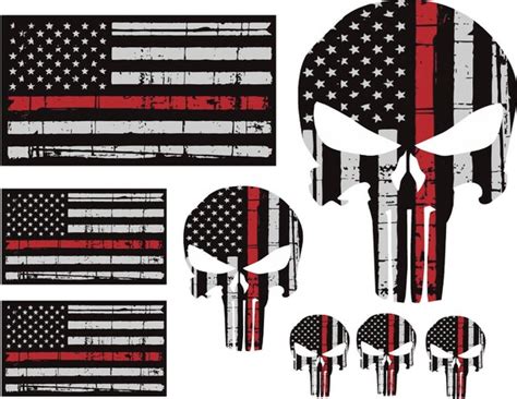 Punisher Skull American Flag Firefighter Red Line Kit Decal