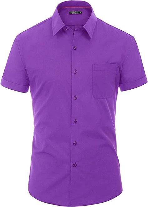 Mens Casual Purple Short Sleeve Shirts Men Clothing