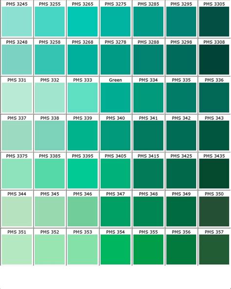 Color Chart Green Color Names Pantone Color Chart Pantone Color