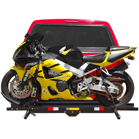 Hitch Mounted Steel Motorcycle Carrier Rack With Ramp 600 Lb Capacity