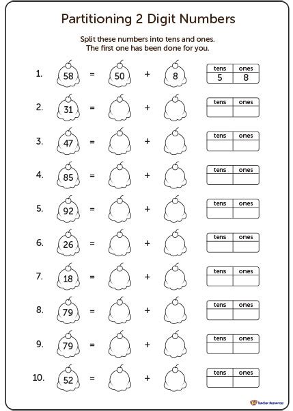Partitioning Numbers Year 3 Worksheets