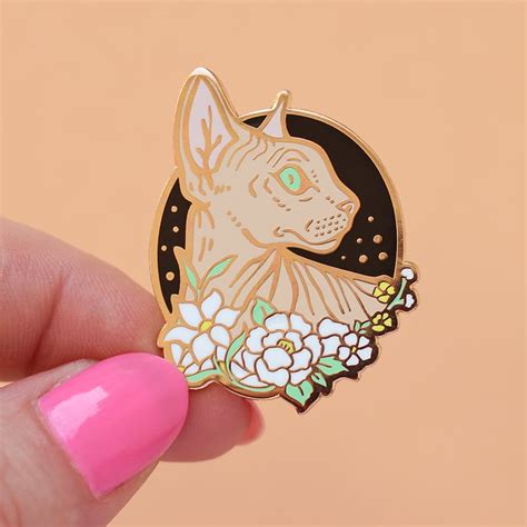Sphynx Cat With Flowers Enamel Pin Floral Pin Sphynx Cat