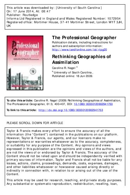 Pdf Rethinking Geographies Of Assimilation Schwarz Coulange Merone