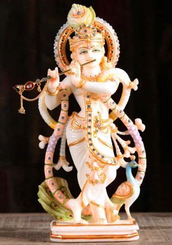 White Painted Marble Krishna Statue For Worship Size 15 Inch At Rs