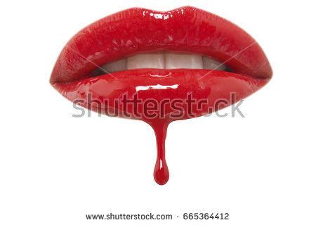 Close Up Of Red Lipgloss Dripping From Woman S Lips Over White