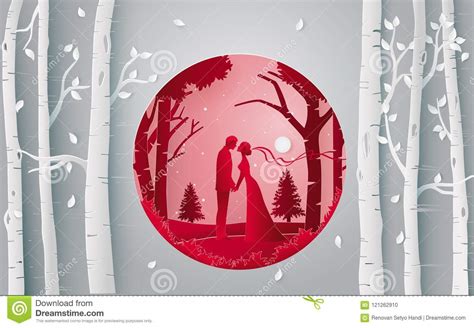 Romantic Couple Kissing In The Forest Stock Illustration