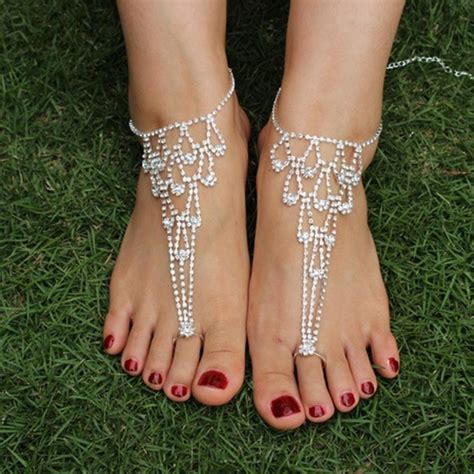New Anklet With Illusion Toe Ring Attached To Ankle Bracelet Women Crystal Slave Wish