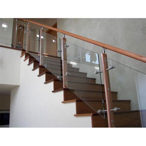 Wooden Glass Railing Glass Staircase Railing कांच की रेलिंग ग्लास