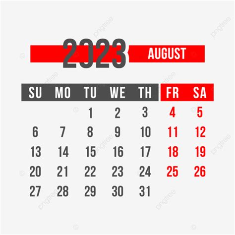 التقويم الشهري لشهر أغسطس 2023 أغسطس 2023 شهر اغسطس تقويم Png والمتجهات للتحميل مجانا