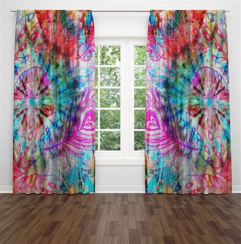 Colorful Tie Dye Window Curtains Boho Maximalist Hippie Vibe Etsy Hippie Curtains Colorful