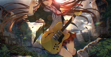Desktop Wallpaper Guitar Play Anime Girl Hd Image Picture