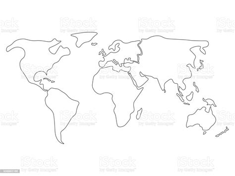 Simplified World Map Divided To Continents Simple Black Outline Stock