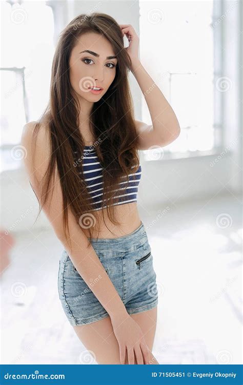 Beautiful Girl Posing In White Studio Stock Image Image Of Girl