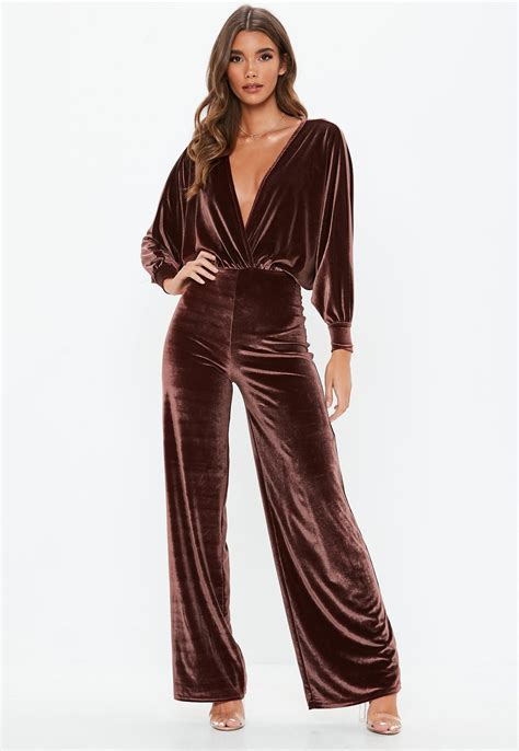 Chocolate Velvet Plunge Jumpsuit Velvet Clothes Jumpsuits For Women Fashion Attire