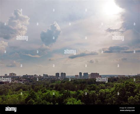 Aerial Sky View On Green Summer Kharkiv City Center Sarzhyn Yar Park