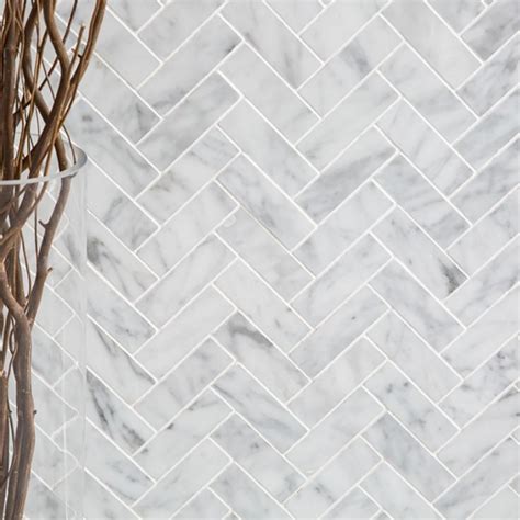Carrara White Bianco Carrera Marble 1 X 3 Herringbone Mosaic Tile Pack Of 5 Sheets