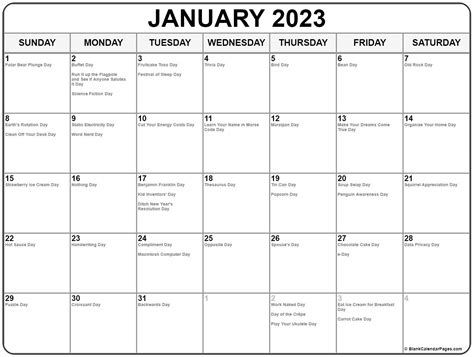 January 2023 With Holidays Calendar