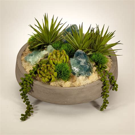 Succulents In Concrete Bowl Dimensions 13l X 13w X 7h Available In