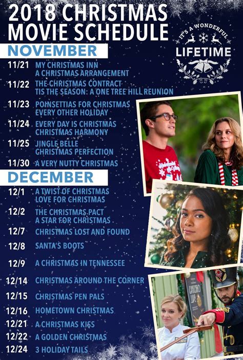 Using network schedules, we've cobbled together all of the holiday movies and tv specials we could find. 2018 Hallmark/Lifetime Christmas Movie Schedule