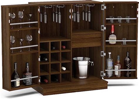 Boahaus Expandable Bar Cabinet With Wine Storage Dark Brown