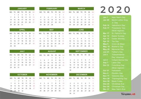 This federal holiday calendar will help you plan your vacations for 2021 and 2022. 12 Months 2020 Printable Calendar With Holidays | Calendar ...