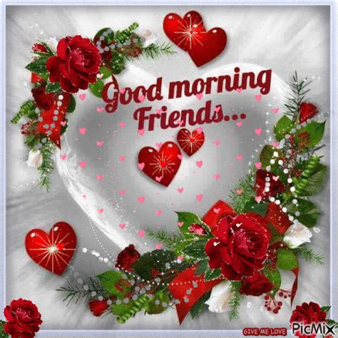 Good Morning Friends Heart And Rose  Pictures Photos And Images