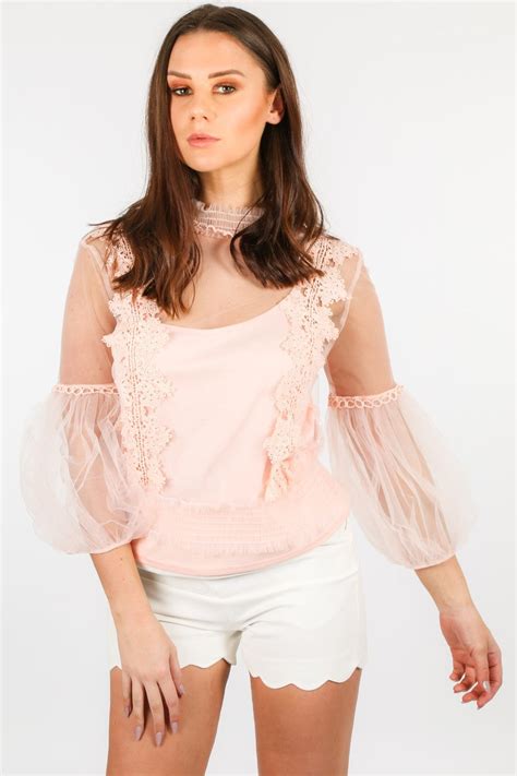 Pink Mesh Top With Crochet Panels Dressed In Lucy