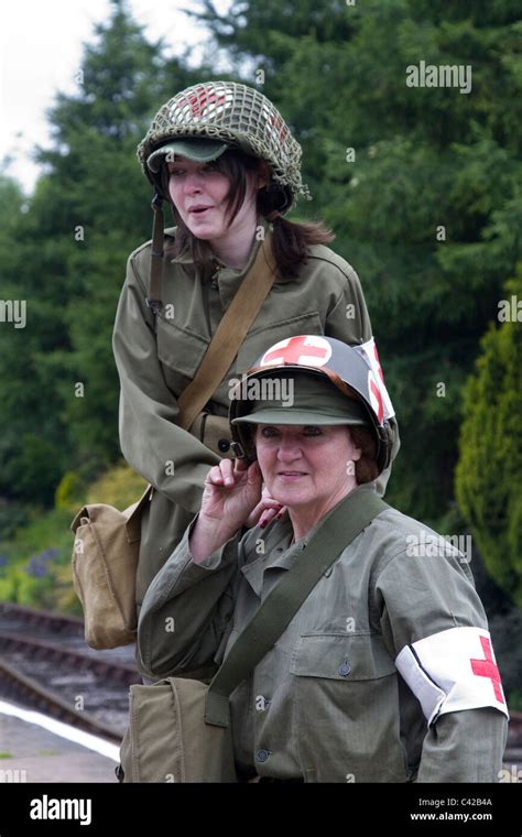 1940s Young Woman Medical Nurses At World War Two Re Enactment At A