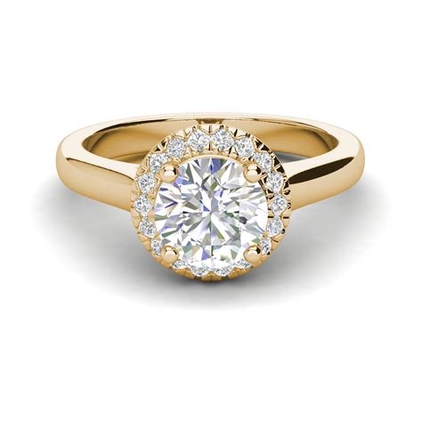 Halo Solitaire 14 Carat Vs2h Round Cut Diamond Engagement Ring Yellow