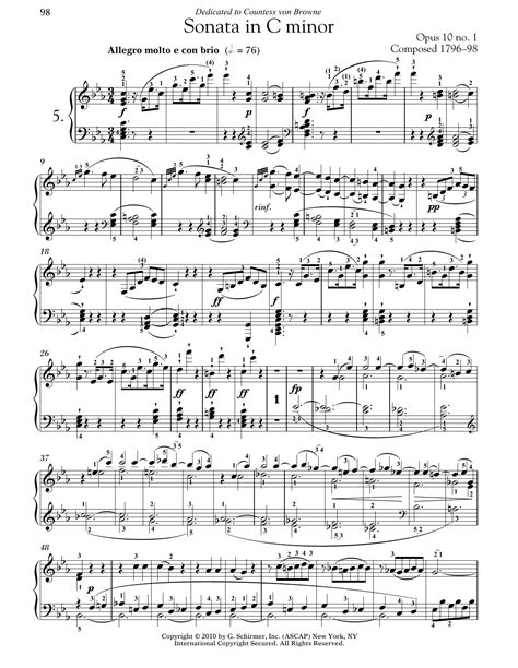 Piano Sonata No 5 In C Minor Op 10 No 1 Partituras Ludwig Van