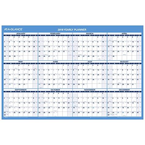 At A Glance Wall Calendar 36″ X 24″ Erasable Reversible Horizontal
