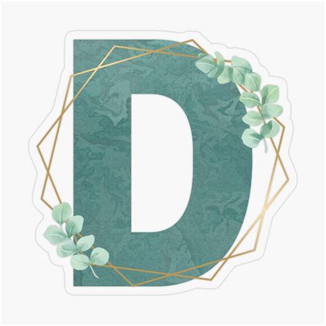 The Letter D Dark Sage Green Textured Lettering With Gold Embellishment Sticker For Sale By