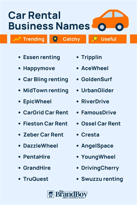 Car Rental Company Names Catchy And Best Names Thebrandboy