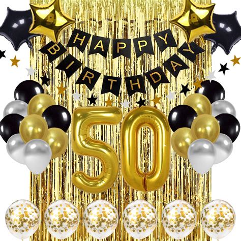 Buy Black And Gold 50th Birthday Decorations Banner Balloon Happy