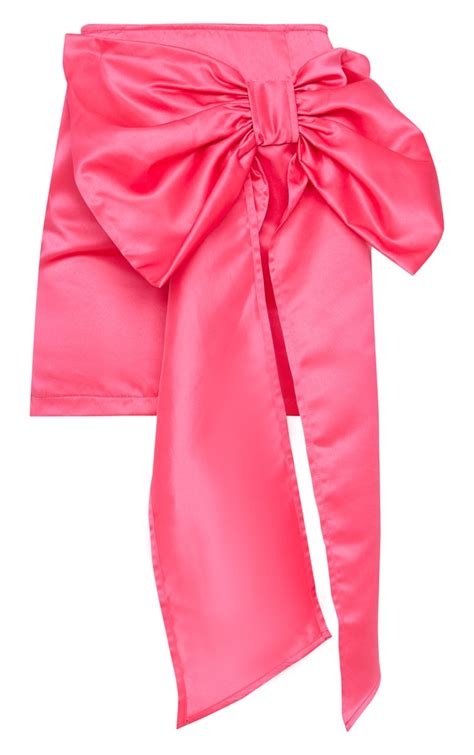 Hot Pink Satin Woven Bow Front Mini Skirt Prettylittlething Ca